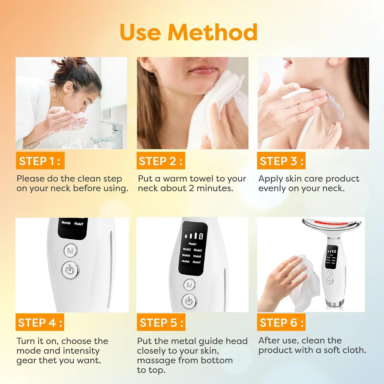 EMS 미세전류 7색 얼굴 및 목 미용기기, V-페이스 벨트 포함 - 진동 강화 얼굴 및 목 곡선