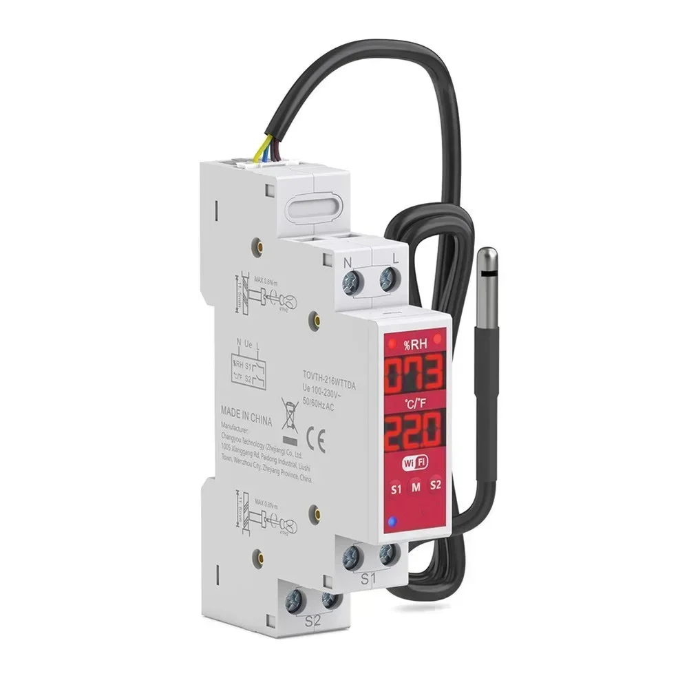 Temperature Controller with Probe Sensor for DIN Rail Digital Thermostat Remote Control for Heating Cooling Systems