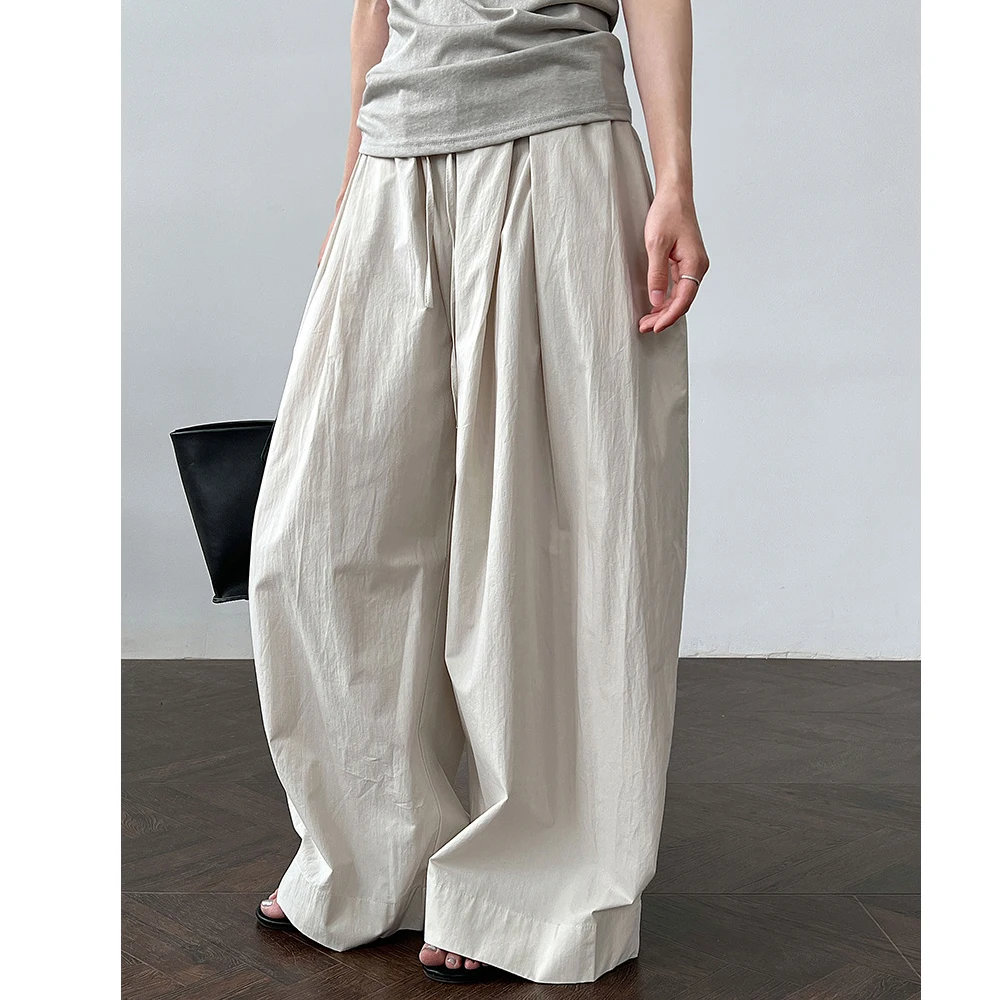 

100% Cotton Women Summer Wide Leg Causal Pants High Waist Stright Pants Female Comfortable Clothes Trousers