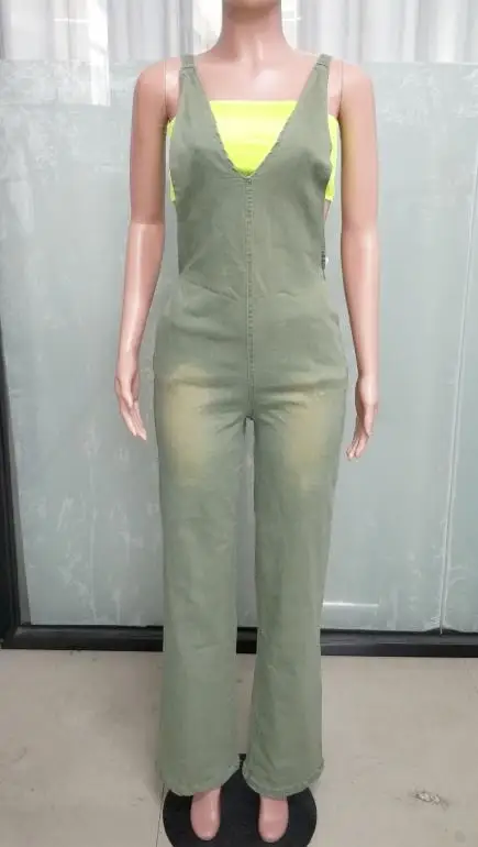 

Jumpsuit Women 2026 New Spring Solid Color V-Neck Pocket Design Streetwear High Waist Denim Suspender Straight Jumpsuit