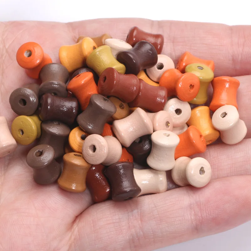 50pcs 10mm Maillard Color Natural Wood Beads Cylinder Wooden Spacer Bead For Jewelry Making Diy Bracelet Needlework Accessories