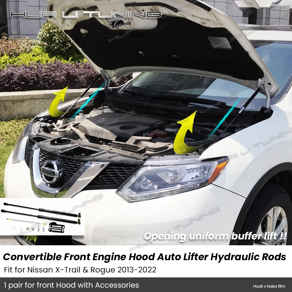 

For Nissan Rogue, X-Trail 2013-2024 Conversion Front Engine Hood Lift Hydraulic Rods Support Lever Upgrade Auto Accessories