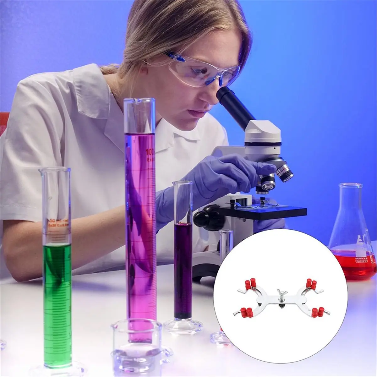 Burette Clamp,Lab Clamp Retort Prong Jaw, Spring Loaded Jaws, Rubber Jaws Labs Universal, Holds Burettes Up to 100mL