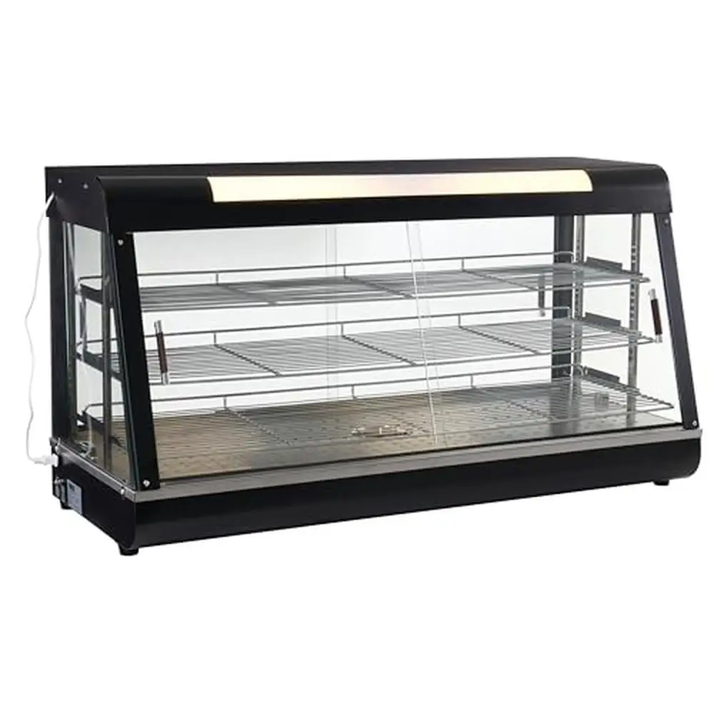 

48" Hot Food 3 Shelf Merchandiser with Sliding Doors Stainless Steel Display Case Easy Thermostatic Controls Interior Lighting