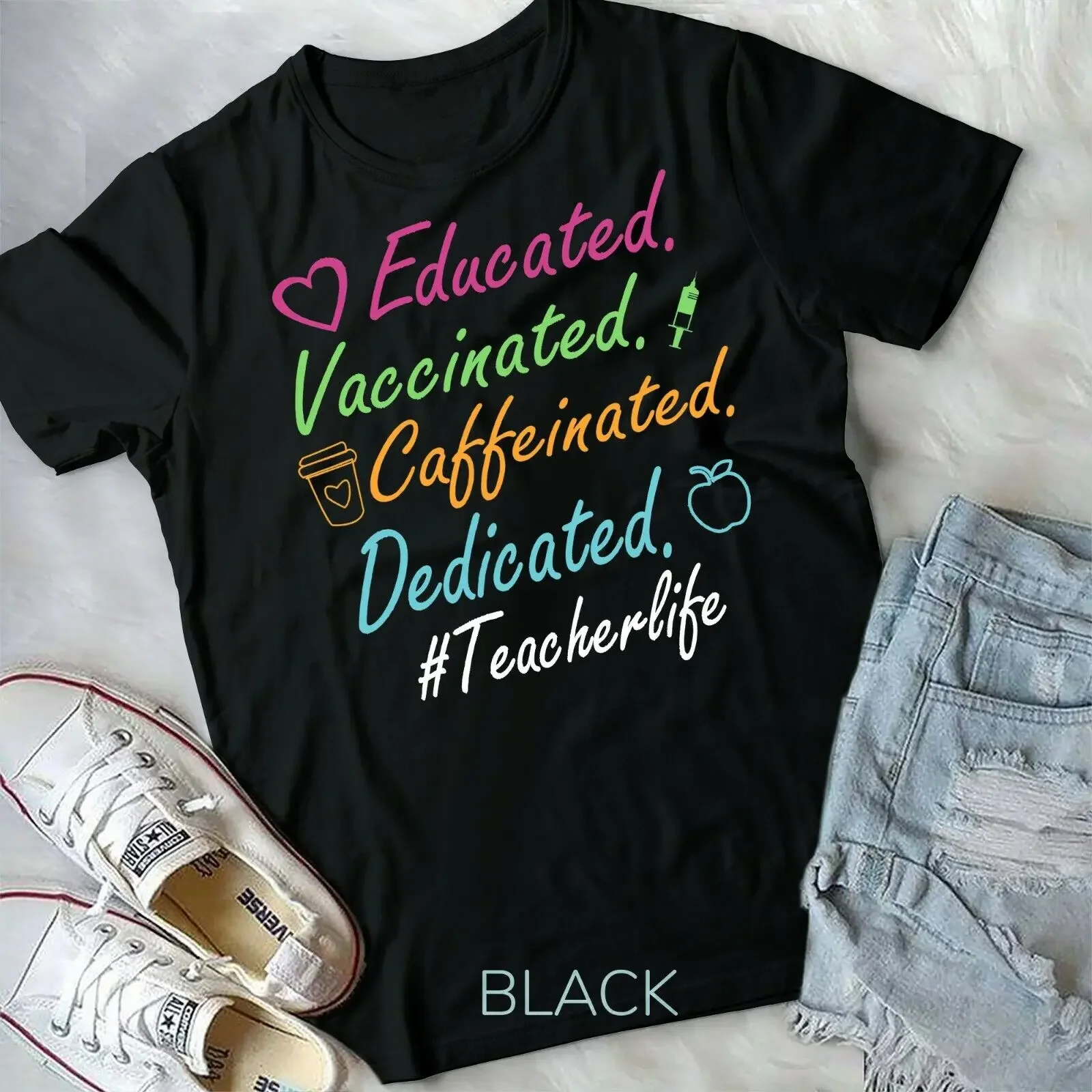 Educated Vaccinated Caffeinated Dedicated Teacher Gift Unisex & Youth T-shirt