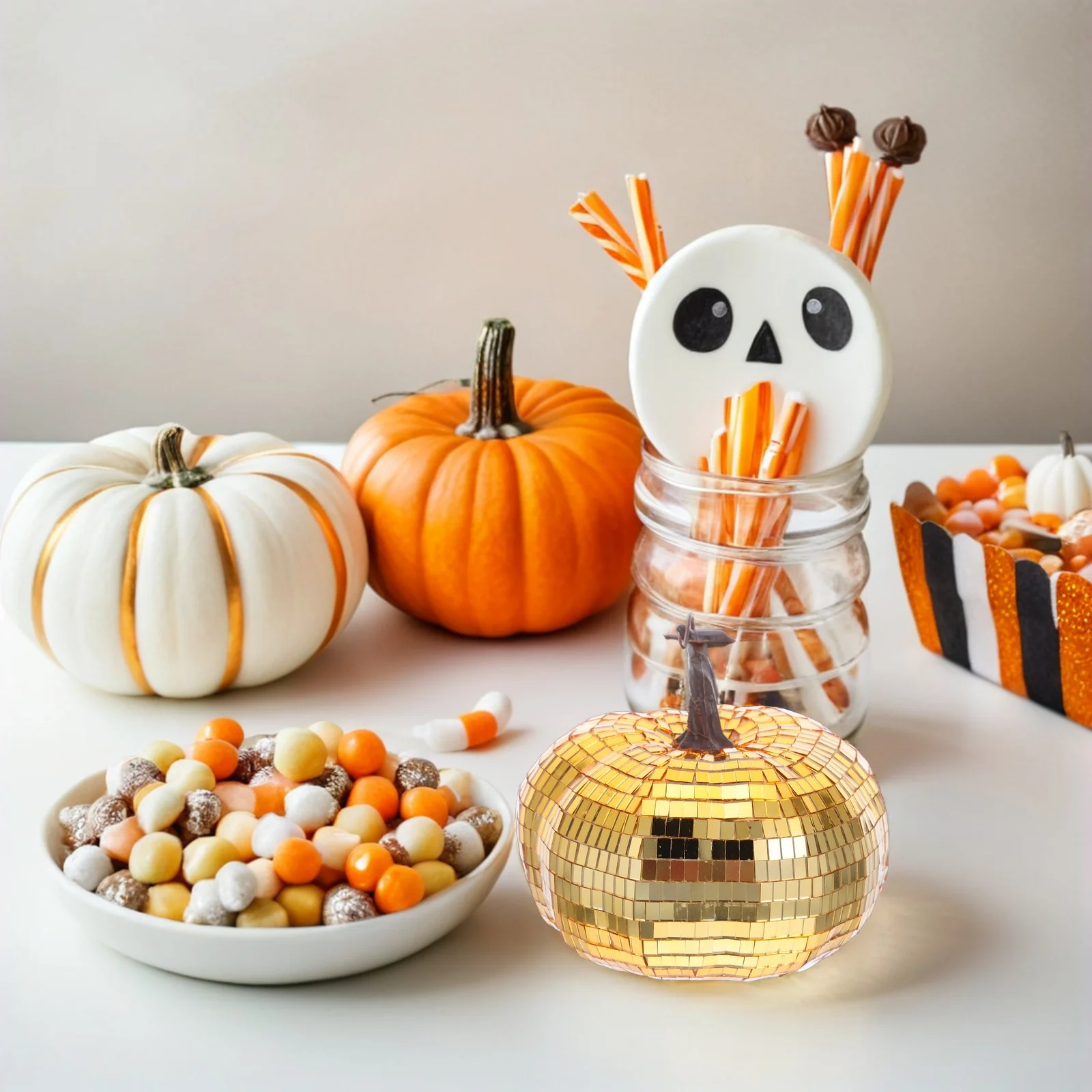 

Artificial Mirror Disco Ball Pumpkin Halloween Reflective Table Centerpiece Fall Thanksgiving Decoration Pumpkin Decorations