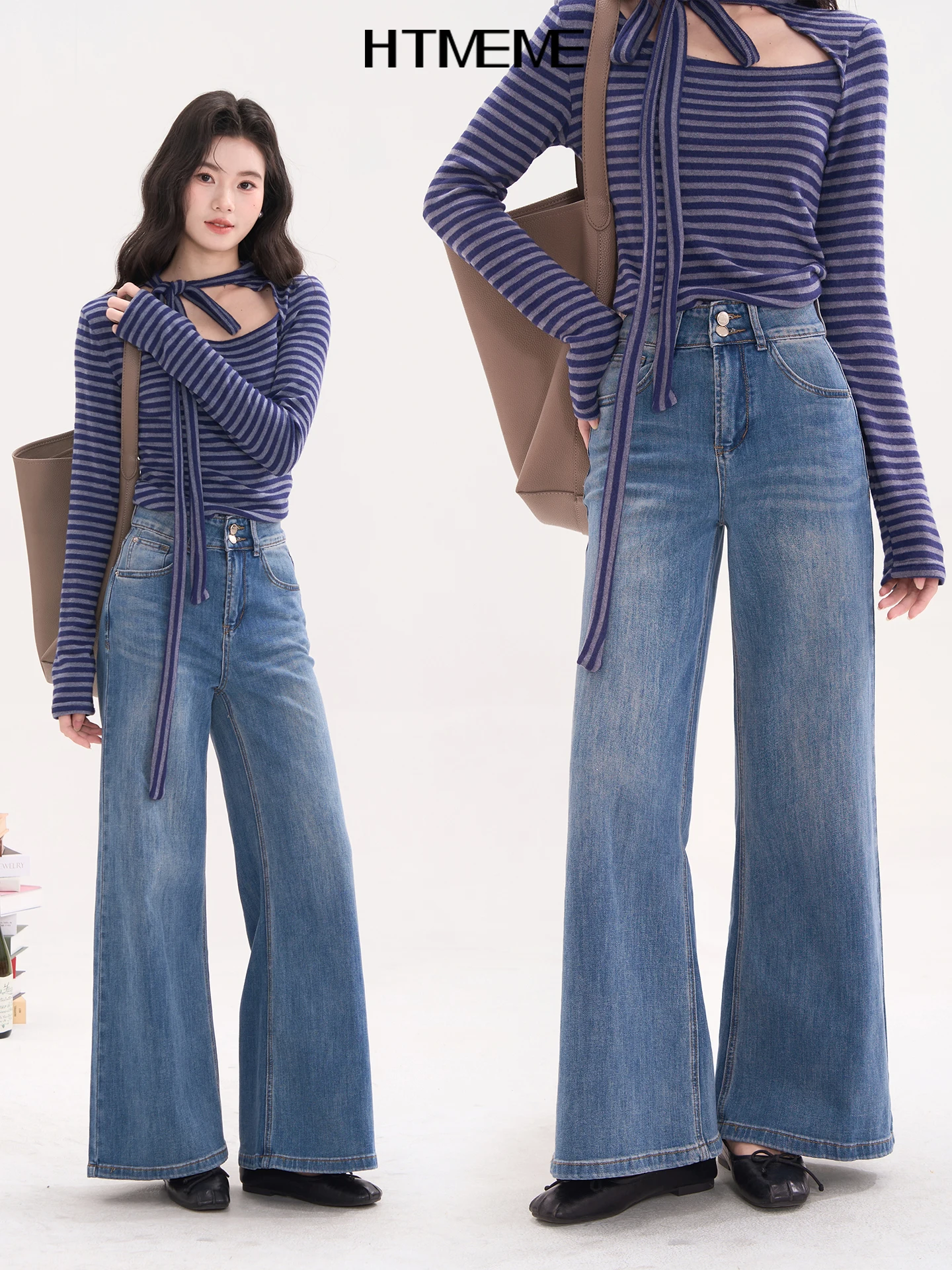 

Джинсы женские с высокой талией на двух пуговицах, износостойкие, весенние, облегающие, с широкими штанинами, из смесового хлопка, комфортная посадка