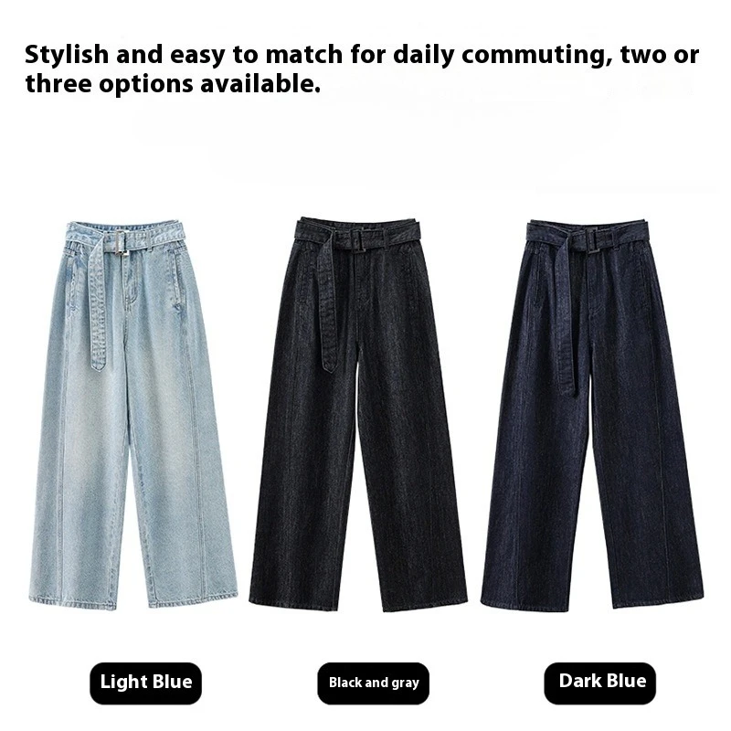 Pantaloni da donna jeans dritti in canapa Pantaloni casual leggeri con taglio stereo 2025 Autunno Nuovo stile