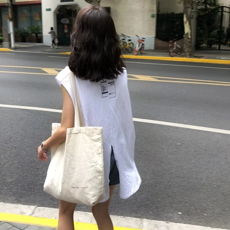 여성용 여름 민소매 농구 조끼 롱 티셔츠 루즈 BF 스타일 학생 다용도 중간 길이 현아 아우터웨어 탑