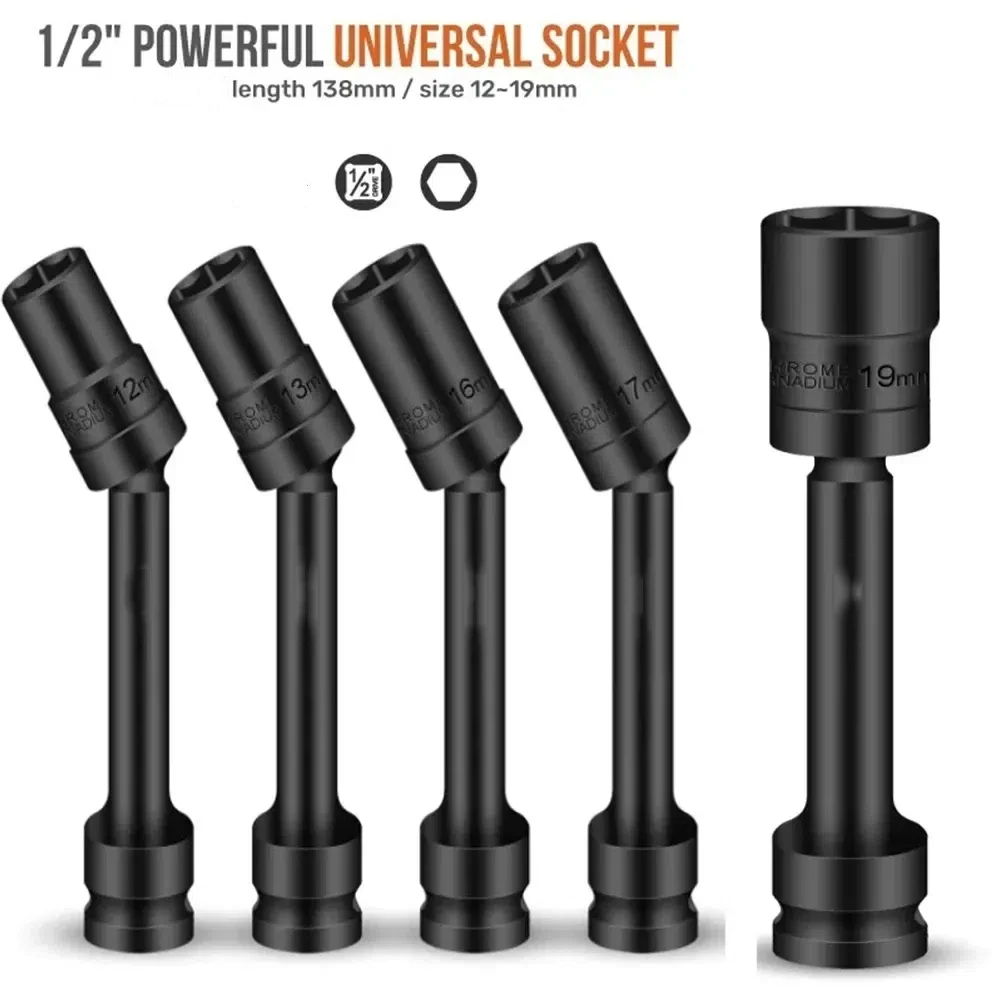 Impactdraaibare Hex-Aansluitkop Adapter 1/2 Inch Aandrijving Universele Verbinding Cr-Mo Stalen Sleutel Converter 12-19Mm
