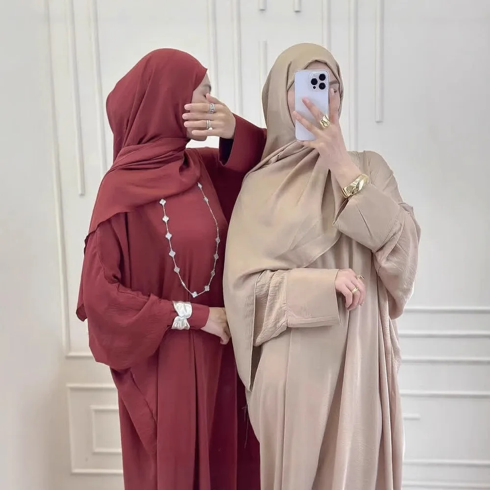 Crinkle Khimar Langarm Abaya Dubai Türkei Islam Muslimischen Robe Kaftan Modest Kleid Für Frauen Kebaya Jalabiya Musulmane Femme
