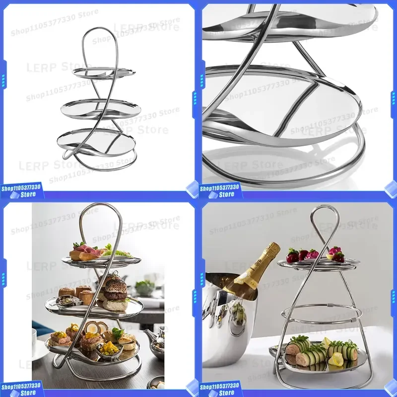 3 Tier Stainless Steel Cake Stand European Luxury Style Metal Fruit Plate Dessert Display Rack for Afternoon Tea Party