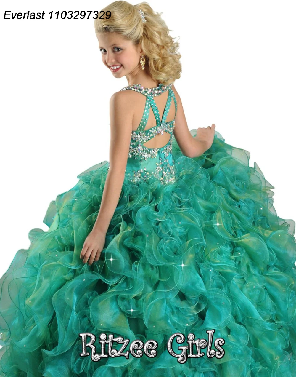 EVLAS Customized Green Flower Girl Dress for Weddings Ruffles Crystal Beaded Kids Pageant Gown Holy First Communion Dress TFD162