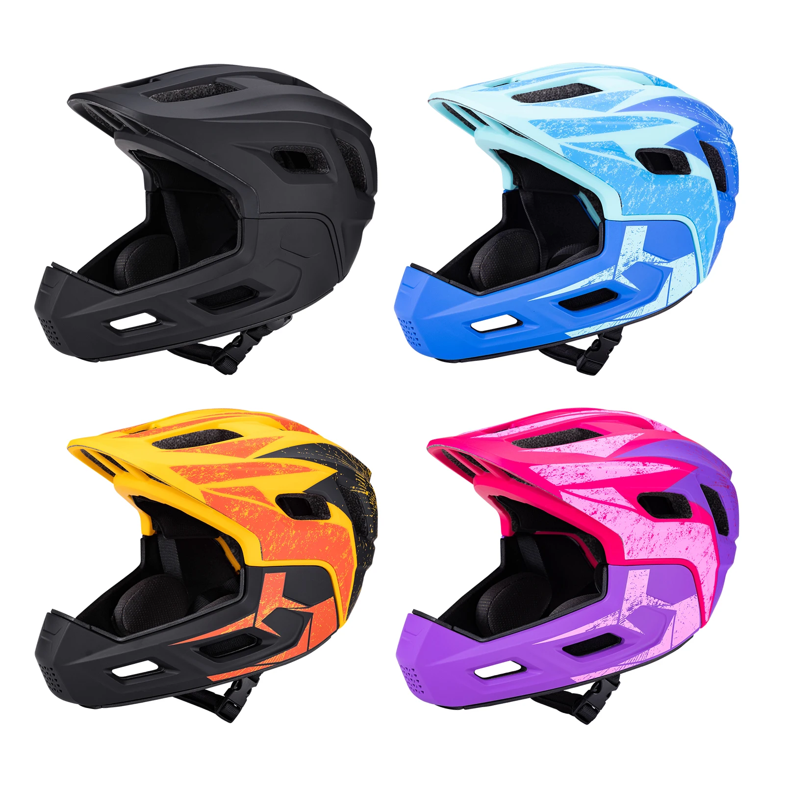 Kinder-Fahrradhelm, Integralhelm mit verbessertem, verdicktem Kinnschutz, 18 Belüftungslöcher, atmungsaktiv, leicht, Größe S 51–54 cm