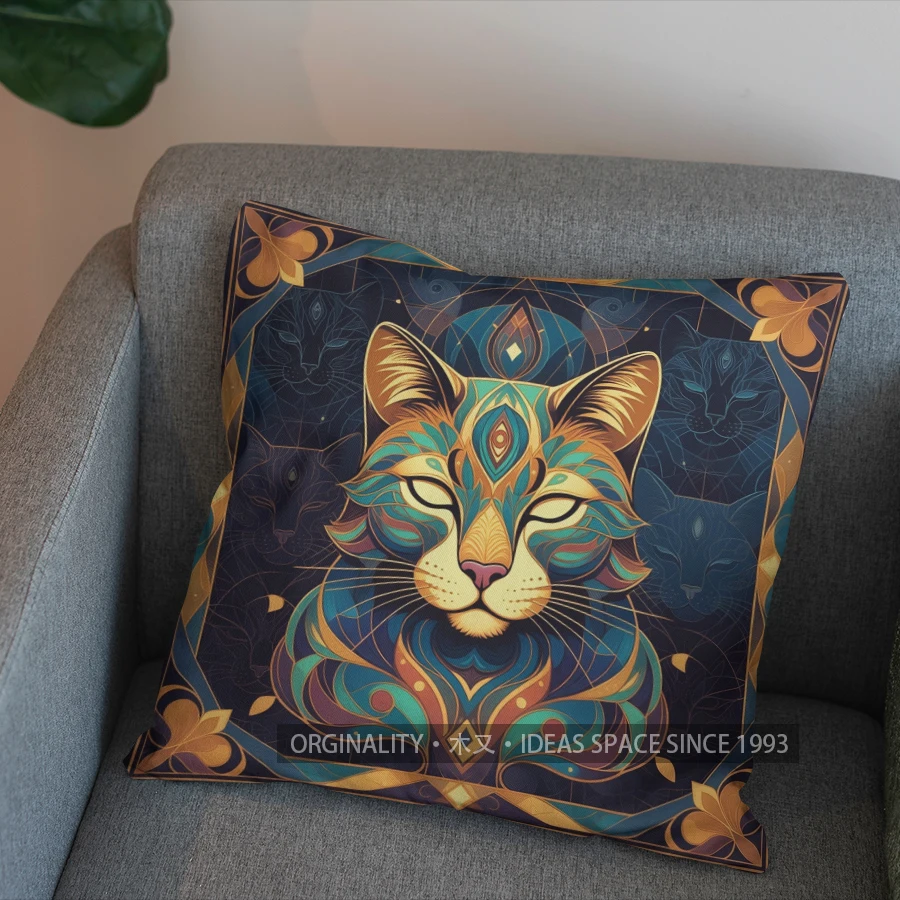 Colorful Cats Art Pattern Double-sided Printed pillow cover Short plush Suitable living rooms bedrooms sofas throw cushion cover
