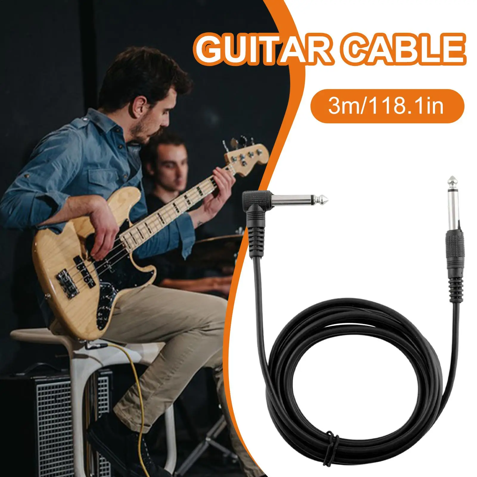 Cable de guitarra de 10 pies, cabezal de reducción de ruido, cable Jack de 6,35mm, cable de guitarra eléctrica para instrumento de acordes, altavoz, amplificador de tambor
