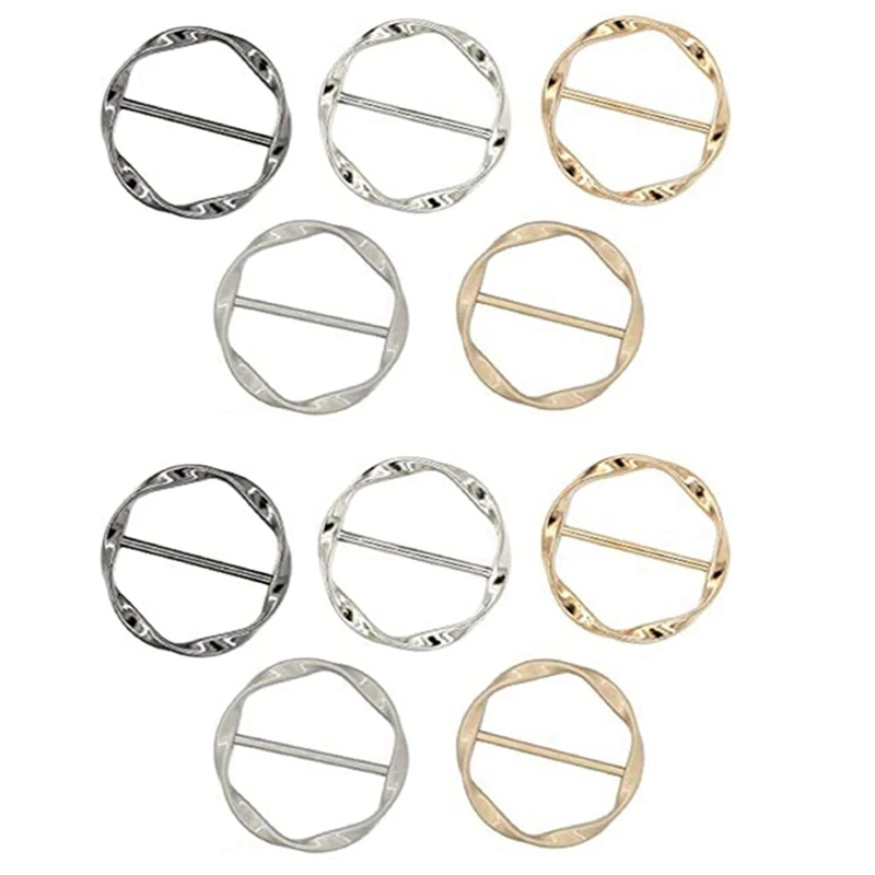 10PCS Scarf Ring Clip Tie Ring Clips For Women Fashion T-Shirt Twist Knot Clip Buckle Circle Clothing Ring Wrap Holder