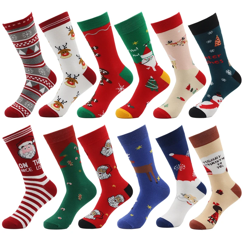 1pair Creative Mens Happy Colorful Cartoon Funny Harajuku Sock Personalized Fashion Casual Party Santa Claus Print Gift New