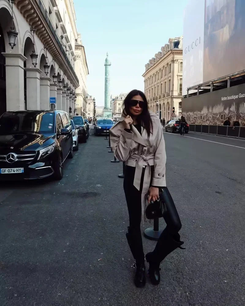 معطف واق من المطر البريطاني الجديد للسيدات لعام 2025 معطف قصير مزدوج الصدر وأكمام طويلة وحزام وطية صدر السترة #2