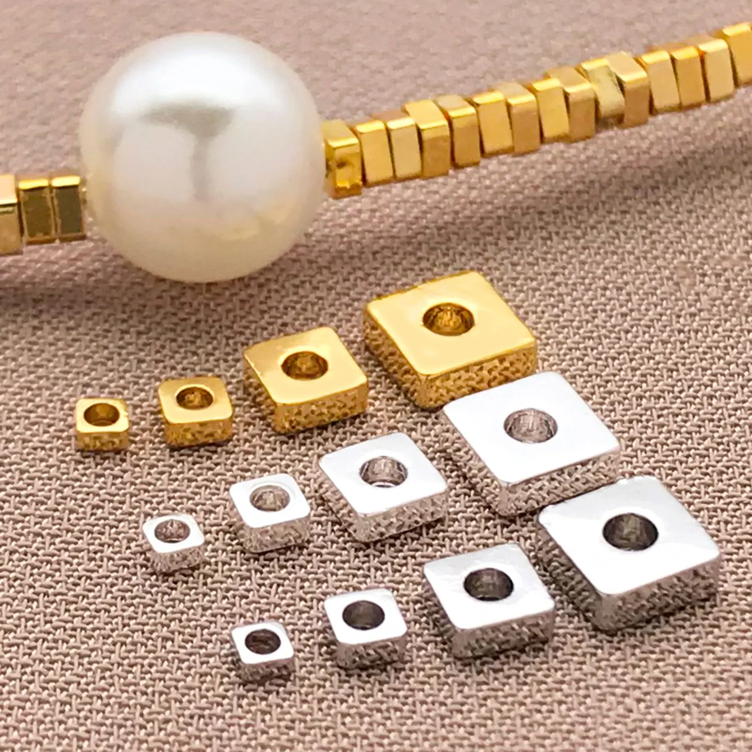 Mix 20pcs 18K Copper Plated Real Golden Thick Silvery Platinum Square Spacer Beads, DIY Bracelet Jewelry Making Accessories