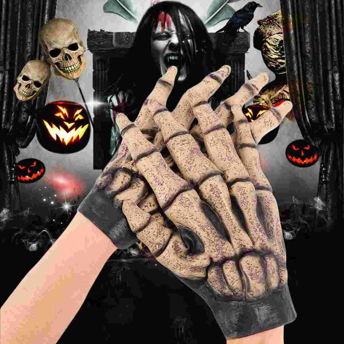 Skull Gloves Halloween Costume Horror Decoration Prop Scary Props Makeup