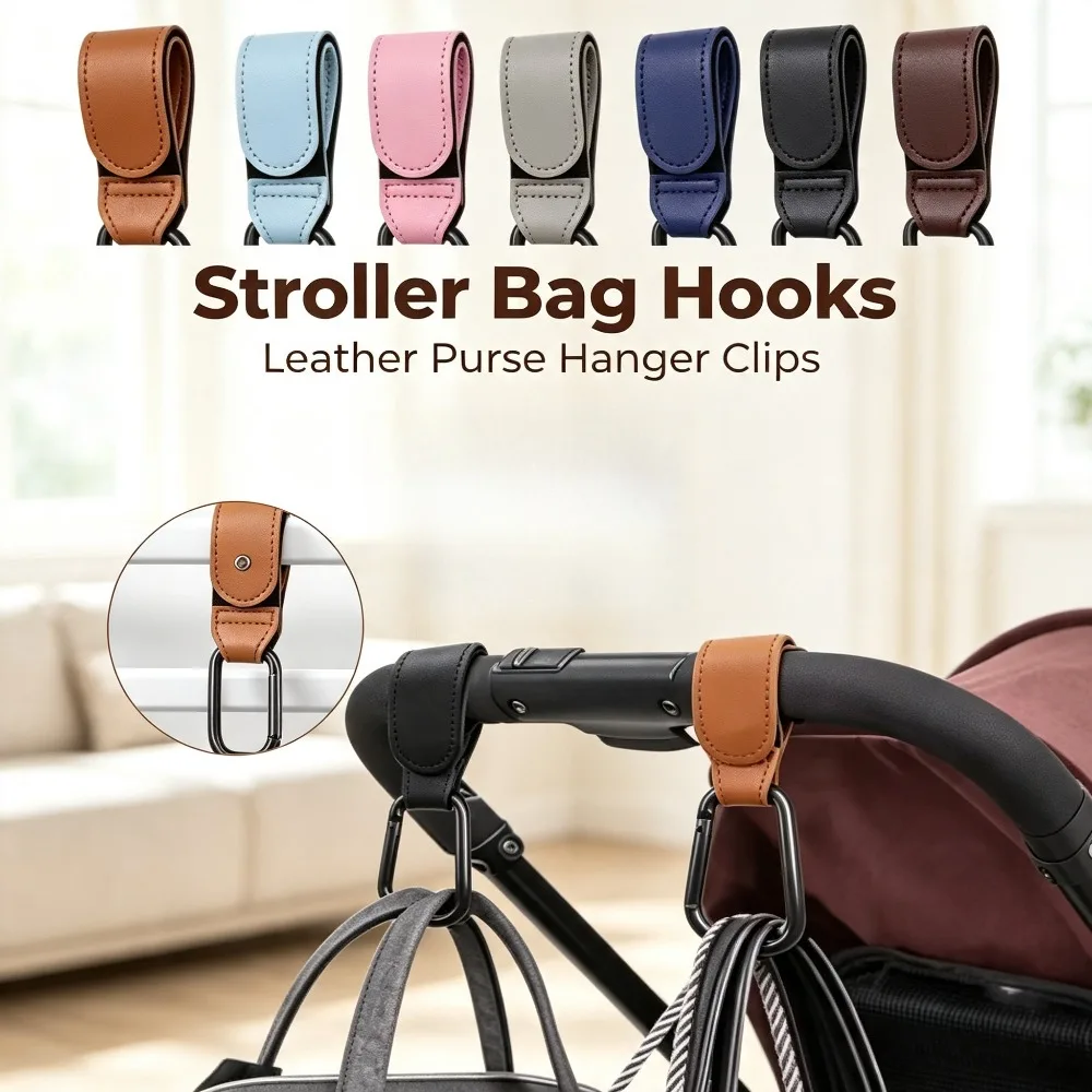 1/2PCS PU Leather Baby Bag Stroller Hook Pram 360 Degree Rotatable Cart Organizer Hook Holder Pushchair Accessories