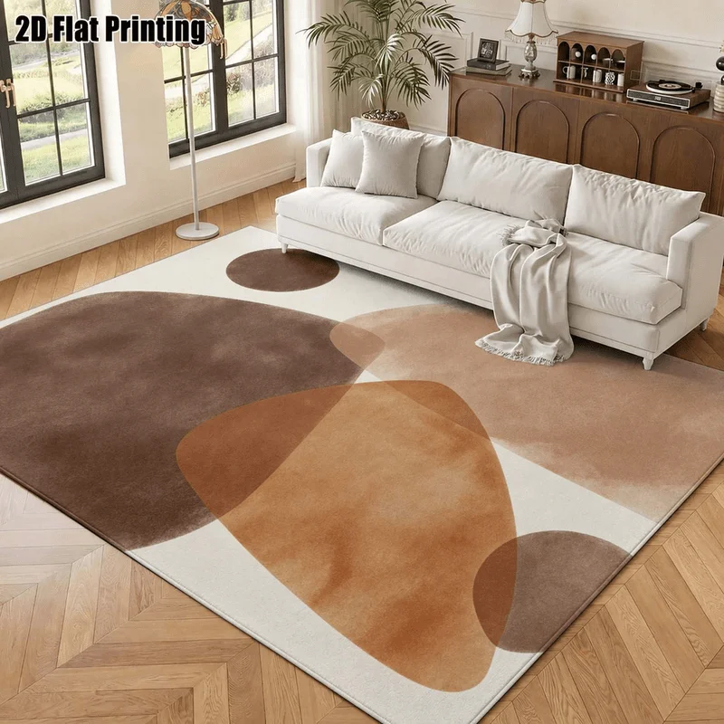 1Pc Morandi Brown Tone Abstract Geometric Carpet, Retro Art Decorative Rug for Living Room, Bedroom, Dining Room, Bedside, Indoor and Outdoor Patio, Home Decor