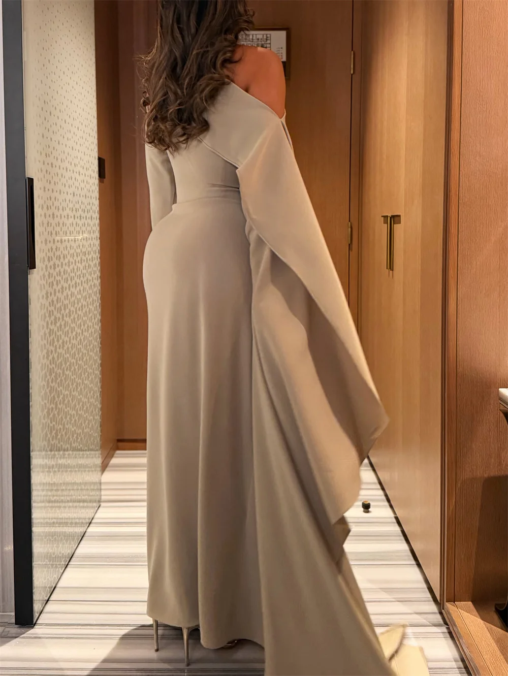 Amanda Customized One Shoulder Draped Sleeve Maxi Dresses Prom dress Formal Floor-length Asymmetrical Elegant Women's dresses