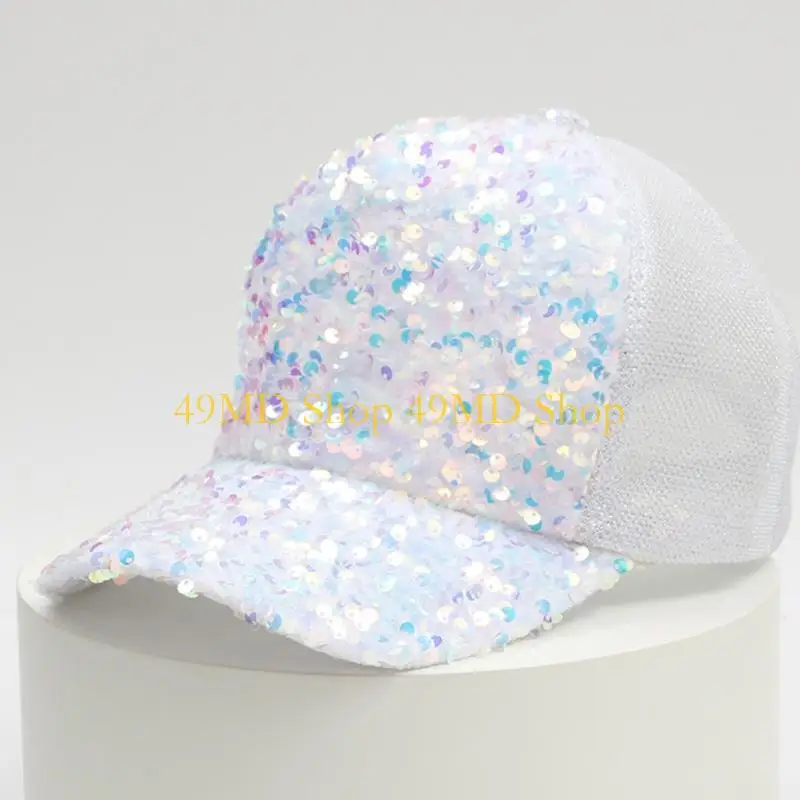 49MD Full Sequins Baseball Caps for Girl Women Casual Breathable Mesh Material Hat