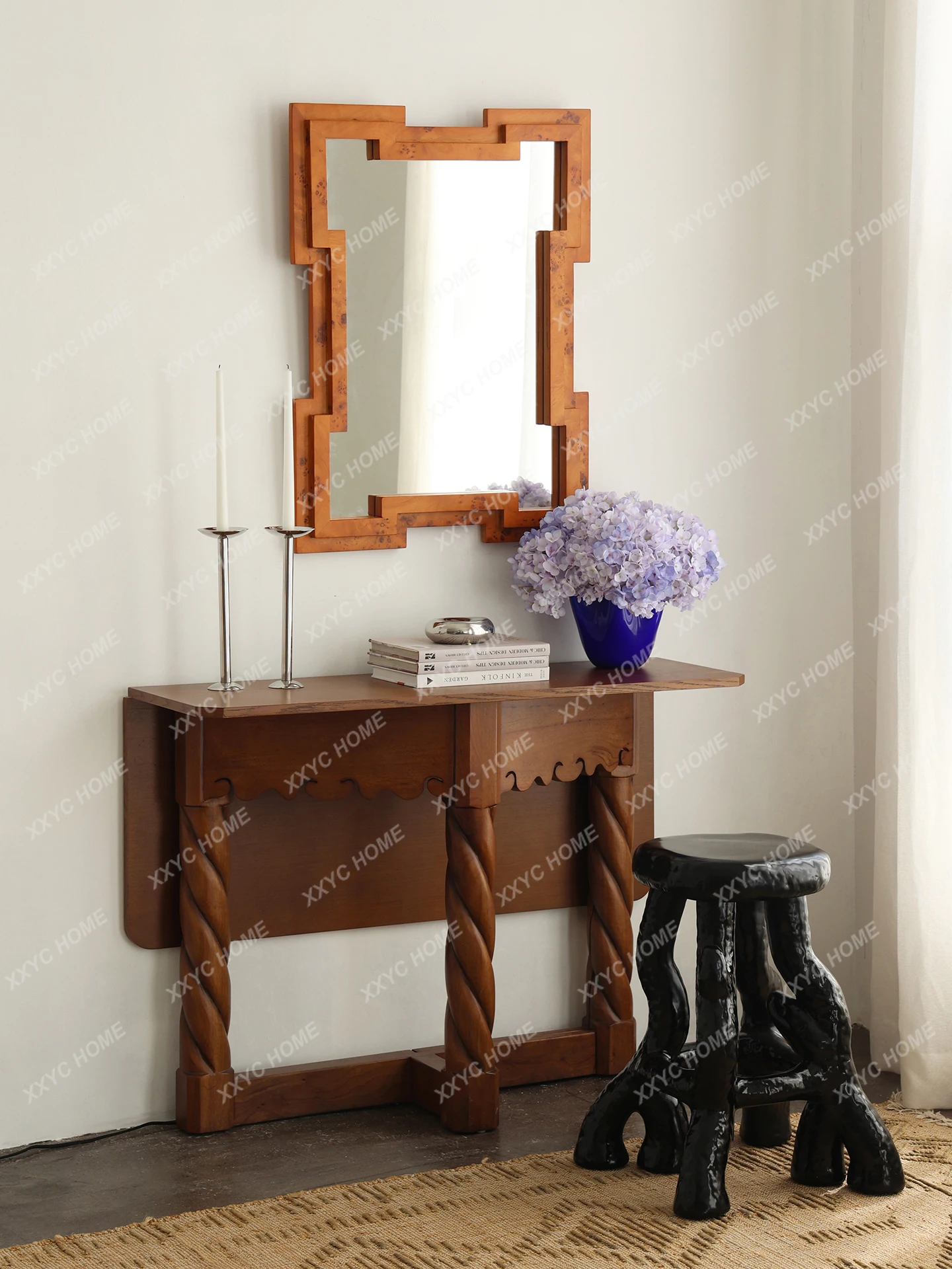 Mid-ancient style Xuanguantai, extremely narrow solid wood side cabinesmall apartment, foldable dining table