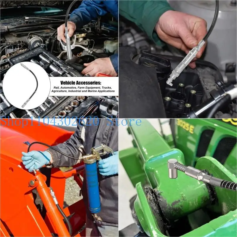 

02DE Grease Guns Coupler Adapter With Flexible Extension Hose for Efficient Lubrication Equipment Care Automotive Maintenance