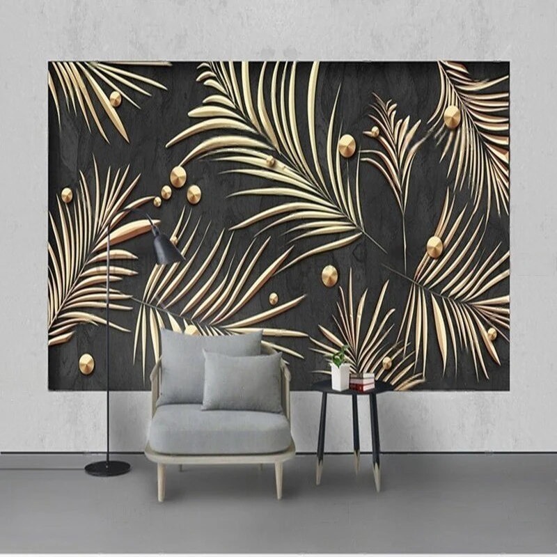 Modern simple fresh tropical plant metal leaf ironwork decoration TV luxurious home decoration bedroom background wall