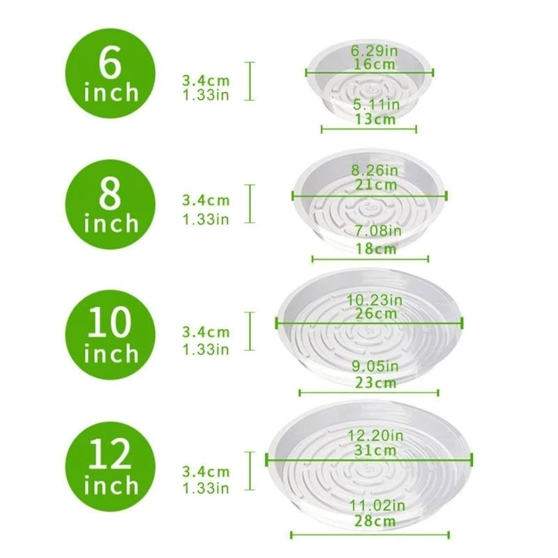 24Pieces Clear Flower Pot Coasters Round Plastic Plant Drip Trays For Succulents And Houseplants 6/8/10/12inch 37JD