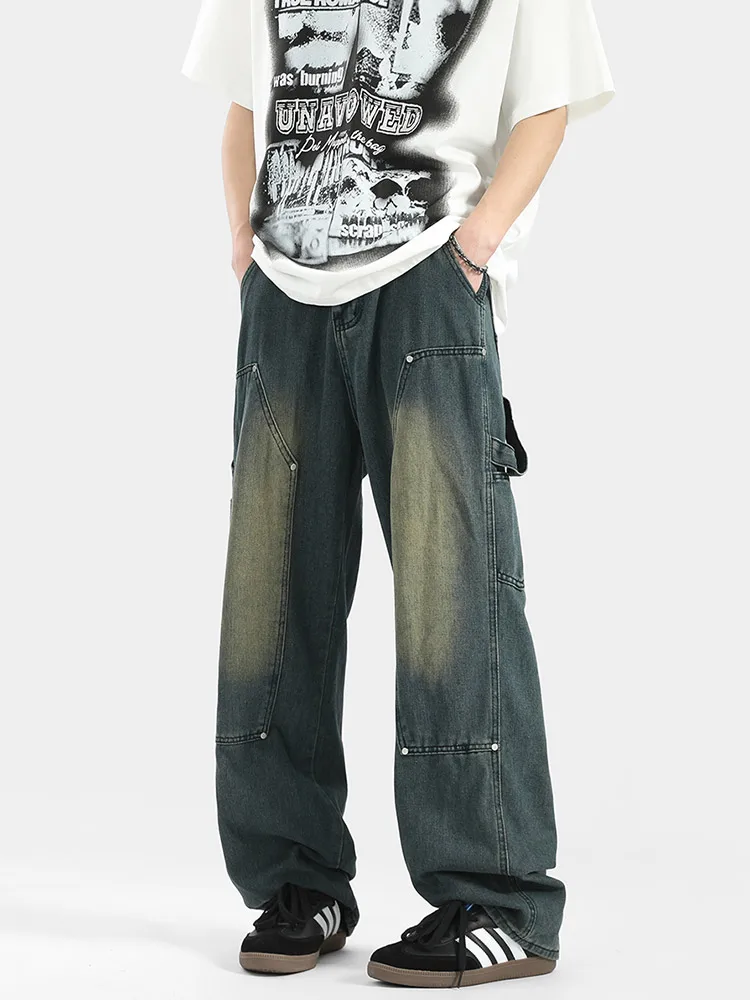 

Мужские джинсы свободного кроя в стиле хип-хоп, прямые штанины, весна-осень, рабочая одежда, американский ретро-стиль, модные брюки, молодежные длинные штаны
