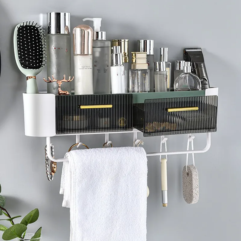 

Punch-free Bathroom Shelf Shampoo Cosmetic Towel Storage Rack Organizer Bath Corner Holder Household Items Bathroom Accessories