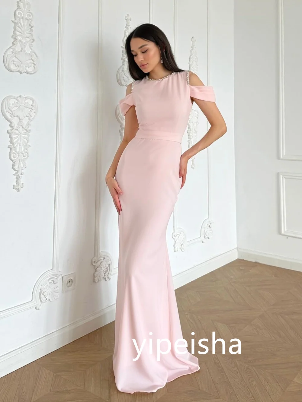 Personalizado sexy jérsei plissado sereia o-pescoço vestidos longos vestidos de baile clássico requintado estilo moderno pastrol unisex estilo chinês