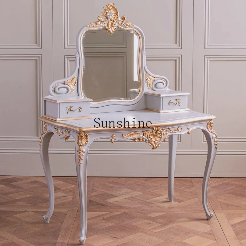 

French solid wood carving flower gold dresser master bedroom villa model room makeup table