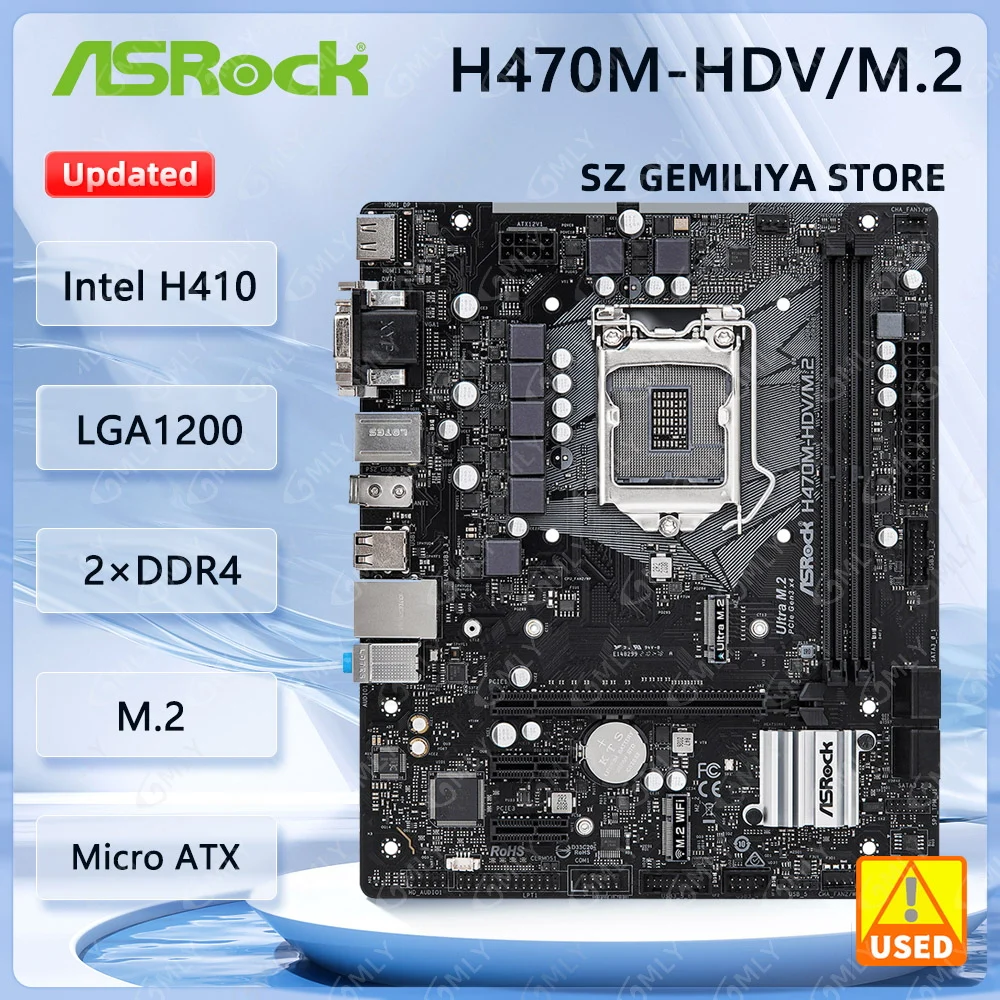 

ASRock H470 Motherboard H470M-HDV/M.2 Motherboard LGA 1200 DDR4 64GB support 10105 10500 10100 10105cpu M.2 Micro ATX