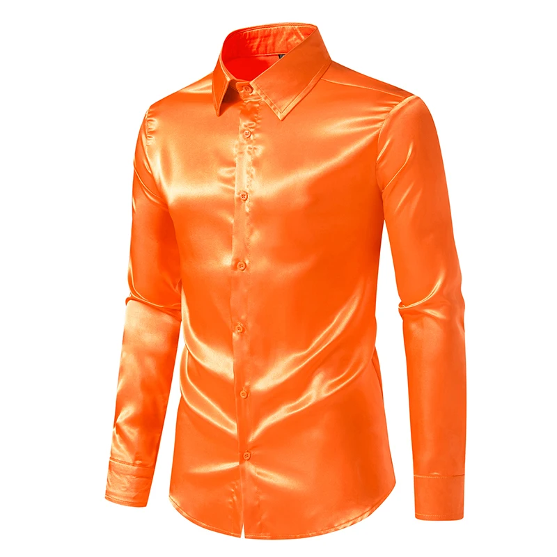 Herren Satin Luxus Hemden Mode Seide Glatt Männlich Smoking Hemd Solide Hochzeit Party Prom Casual Hemd Business Büro – Detail 17