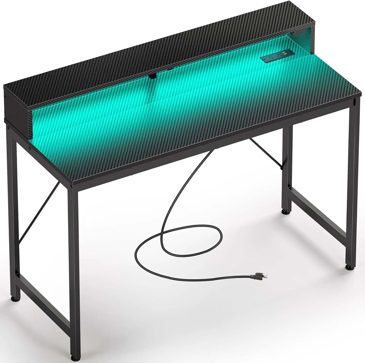 Computer Desk 39 inch with LED Lights & Power Outlets,Writing Desk, Study Desk for Student & Kids, Carbon Fiber Surface Black