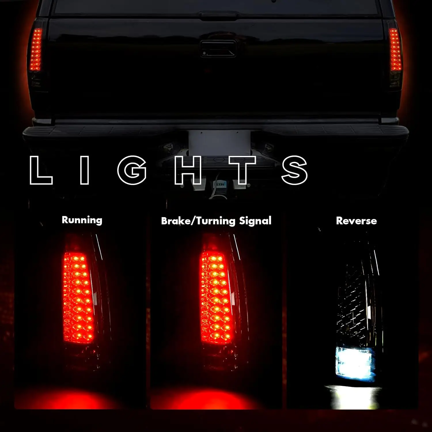 LED Tail Lights for Chevy GMC 1988-1999 C/K Pickup Truck Silverado Suburban Sierra Tahoe Yukon Turn Signal Brake Reverse Light view 3