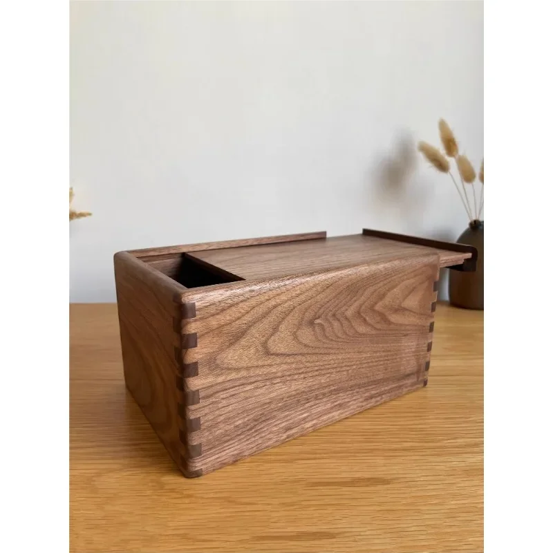 [Push-pull box] Seiko tenon and mortise structure North American black walnut solid wood with lid box pulling wooden box