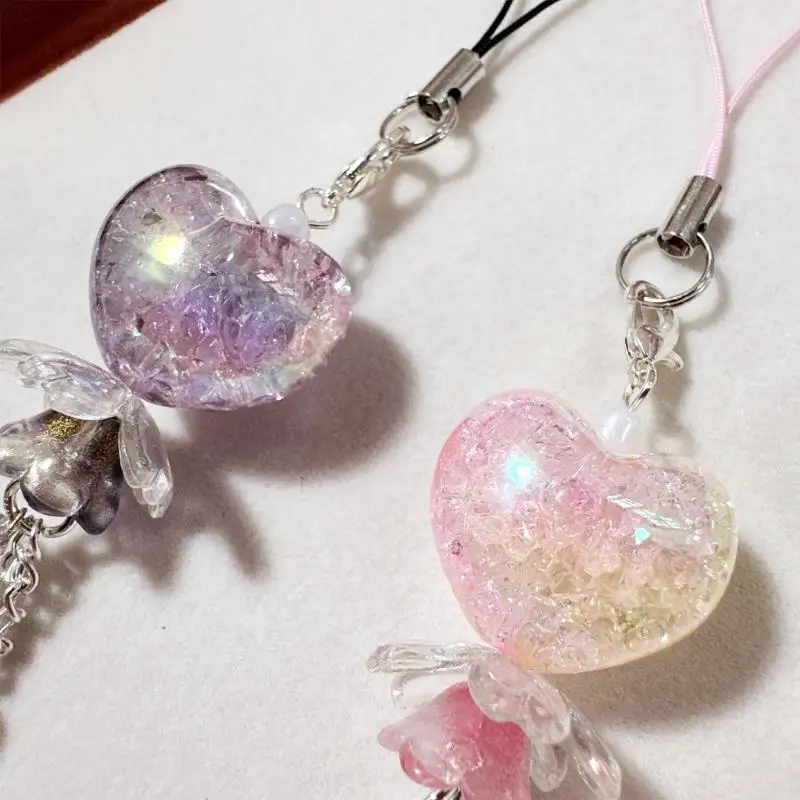 Y1UB Trendy Gradients Flower Heart Shaped Easy Carry Phone Cord & Holder Fashionable Phone Rope Easy to Use for Women