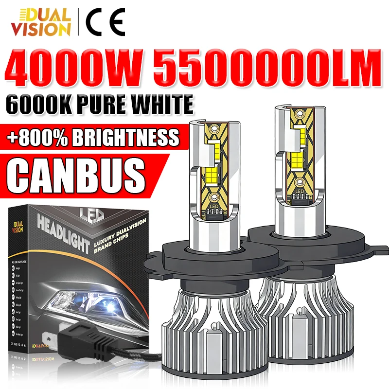 

2PCS H4 LED Car Headlights 4000W 5500000LM 12PC CSP Mini H7 H3 880 881 H27 H1 H11 H8 9005 9006 HB3 HB4 H9 9012 HIR2 Fog Lamp 12V