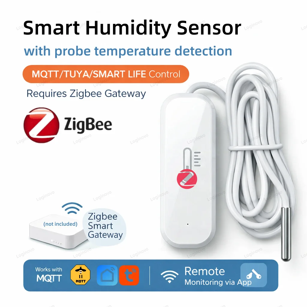 Tuya Zigbee Humidity Sensor With External Waterproof Probe Temprature Detection Smart Life APP Z2M Home Automation Hygrometer