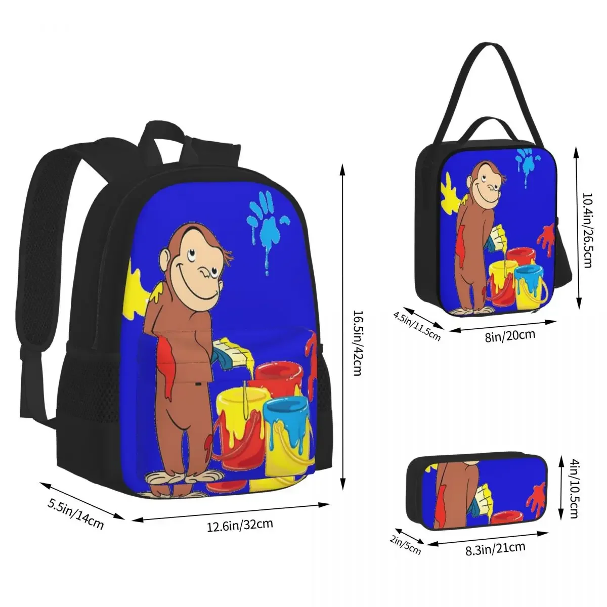 Curious George (13) Backpacks Boys Girls Bookbag Children School Bags Cartoon Kids Rucksack Lunch Bag Pen Bag Three-Piece Set