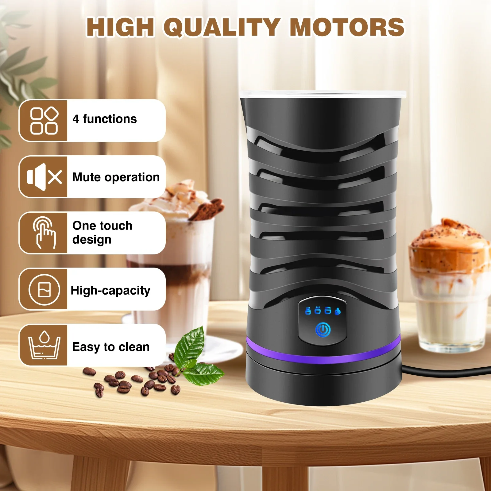 4 in 1 1500W  Automatic Milk Frother Maker Steamer Frother Machine,600ml Hot & Cold Foamer for Latte Coffee