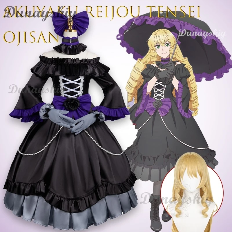 

A Akuyaku Reijou Tensei Ojisan Grace Auverne Cosplay Halloween Women Full Set Gothic Karai Sleeveless Lolita Ball Gown