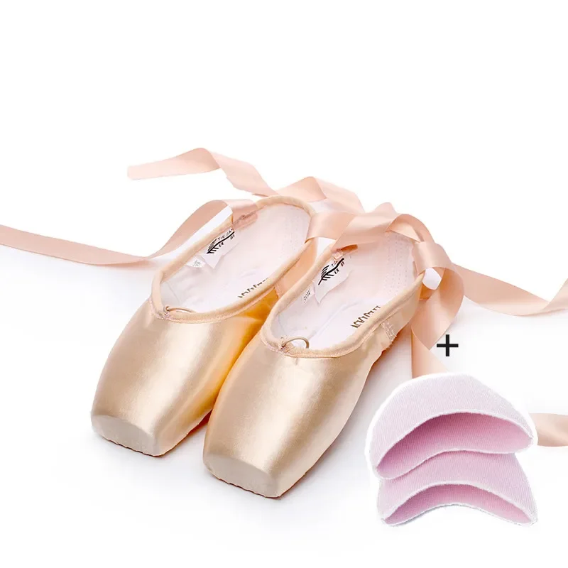 Scarpe da ballo a punta da balletto in raso di tela per adulti da donna professionali con nastri Scarpe da ballo da ballerina da donna con puntale