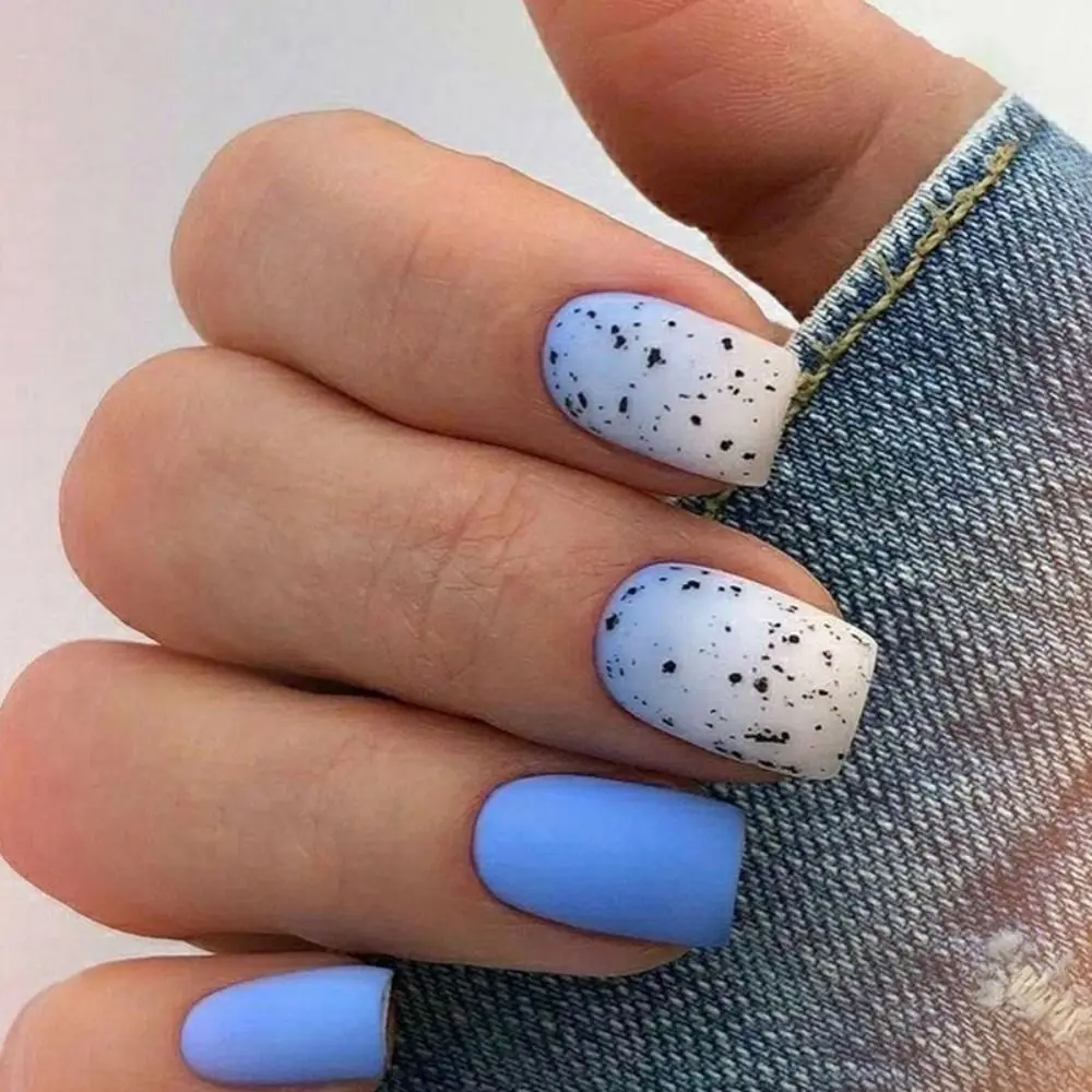 Fashion Long Square False Nails Small Flower White Lips Starbursts Fake Nials Full Cover French Nail Tips DIY